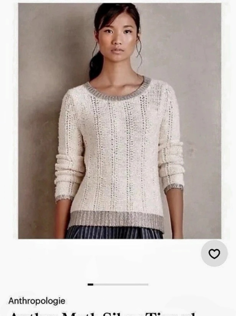 Anthropologie Moth Silver Tipped Crewneck Sweater Cream & Gray